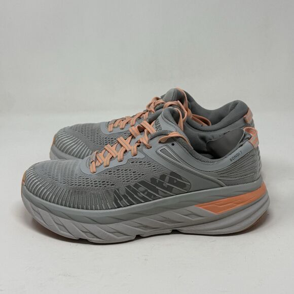 Hoka One One Bondi 7 Womens 7.5 Gray Orange Lightweight Running Shoes Sneakers - Picture 2 of 16